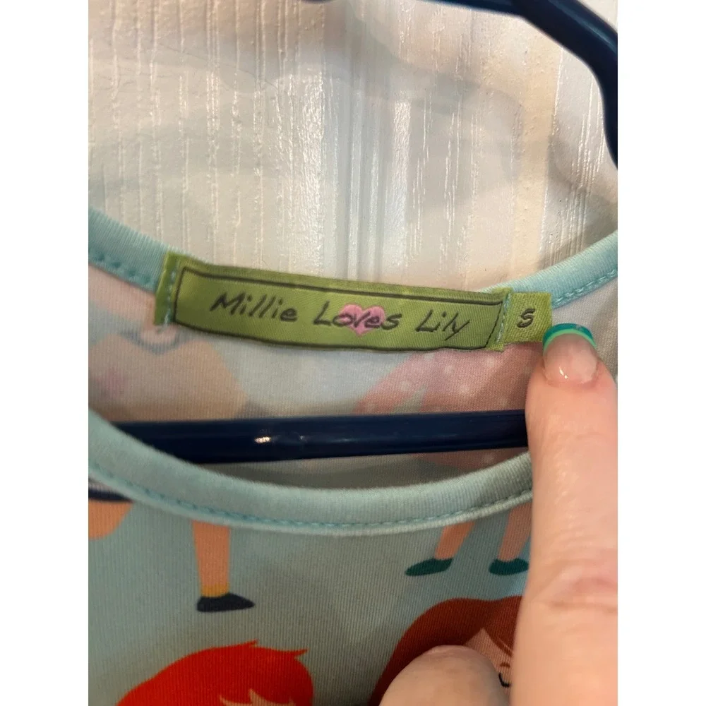 Millie Loves Lily Dress Blue‎ Kids Holding Hands Ruffle Flutter Sleeve Size 5